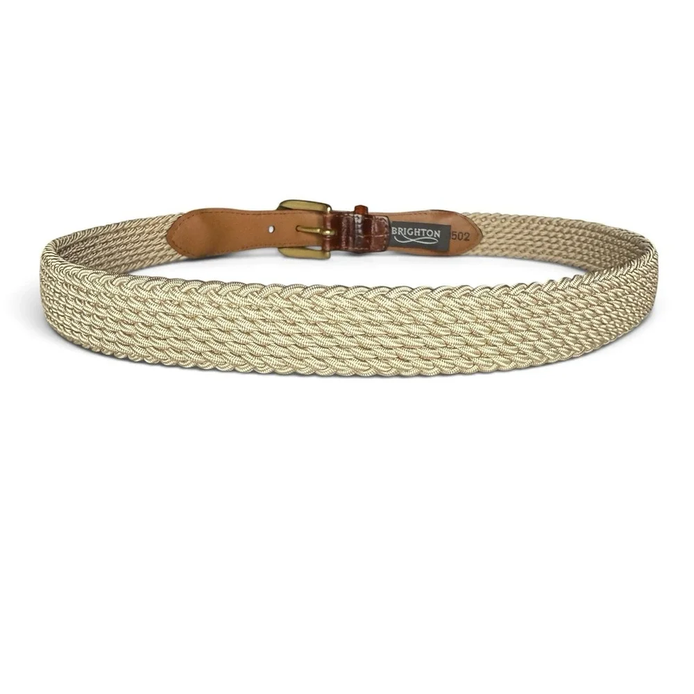 Brighton Belt Croc Embossed Brown Leather Woven Stretchy Brass Buckle Men's 36